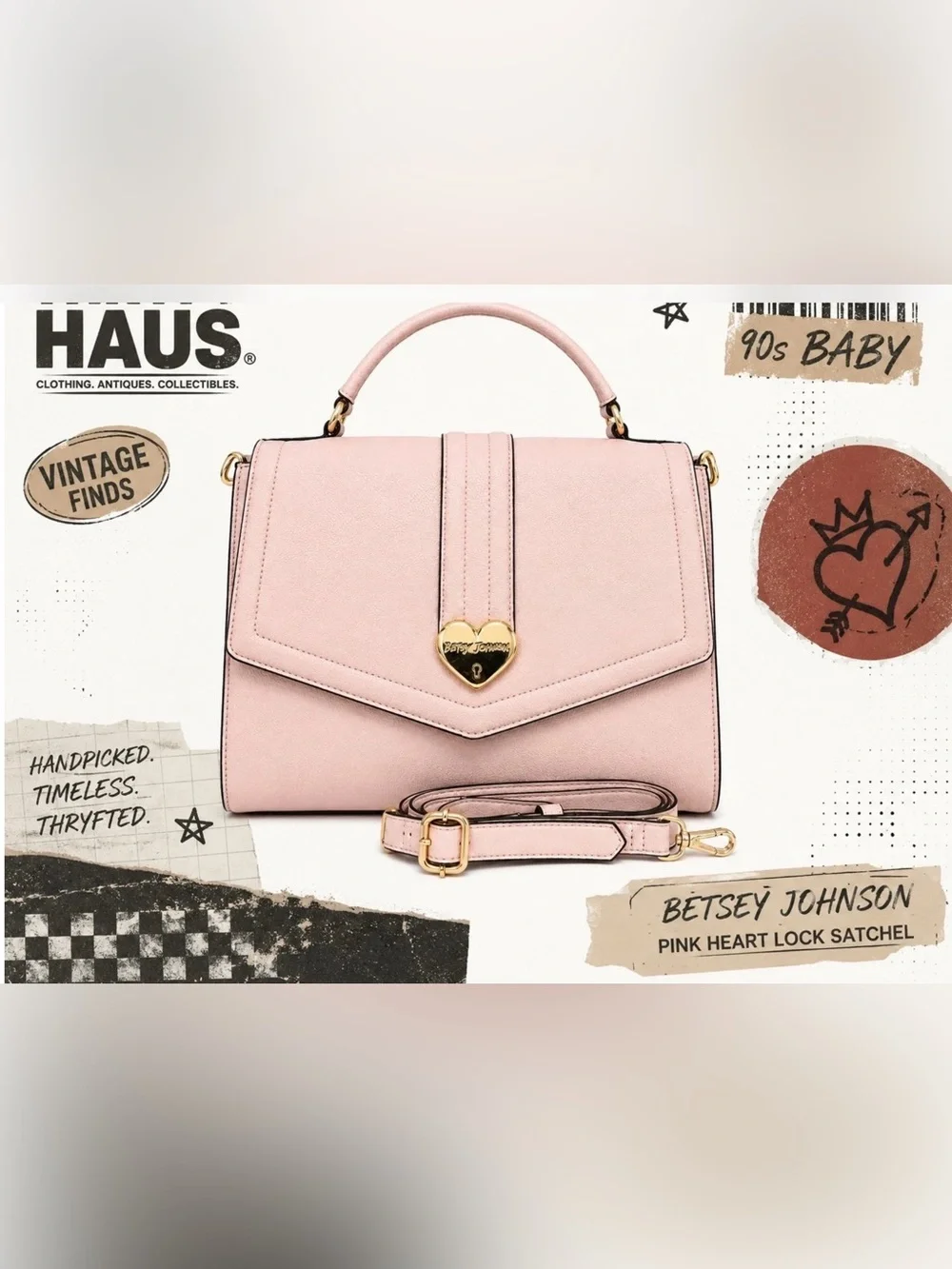 Betsey Johnson Blush Pink Satchel with Gold Heart Lock